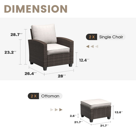 Vicllax 3/5 Pcs Patio Sofa Set, Wicker Outdoor Conversation Set with Sofa Chairs and Ottomans