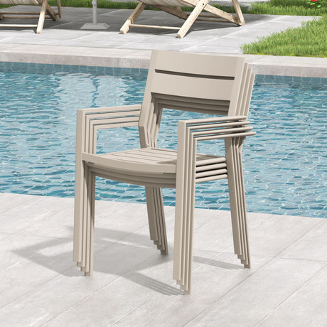 VICLLAX Patio 7 Pieces Outdoor Dining Set, 63" Rectangular Metal Dining Table and 6 Stackable Chairs for Lawn