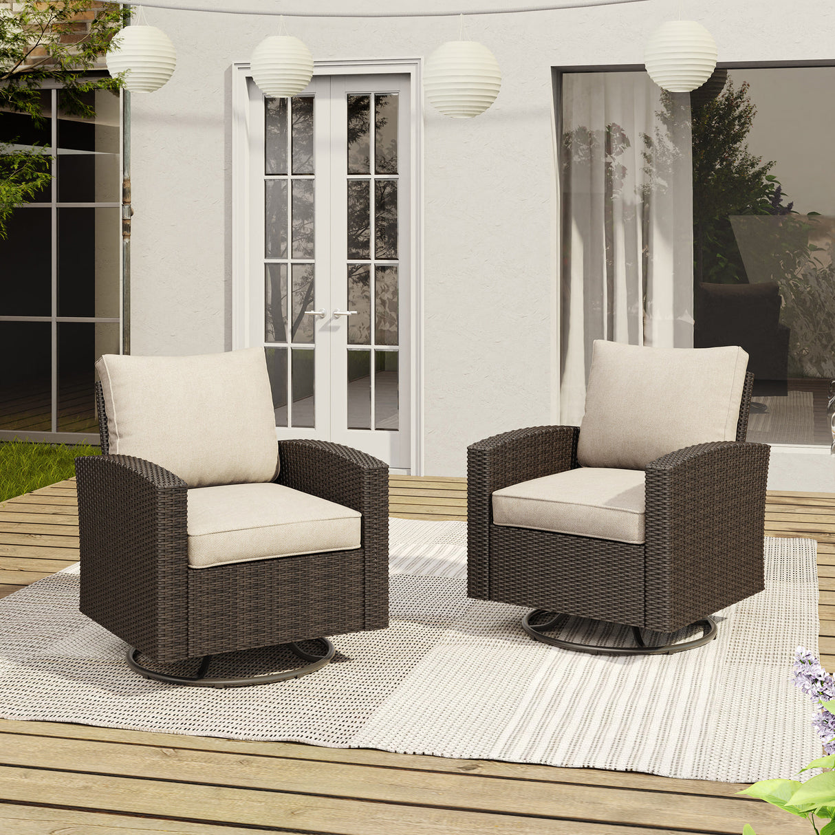 Vicllax Wicker Outdoor Conversation Sofa, Love Seat Glider, Chairs and Ottomans