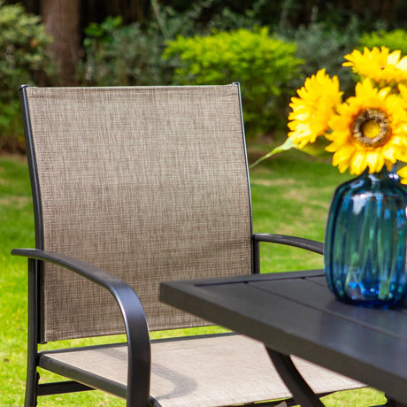 Vicllax Sillas de comedor con cabestrillo de textileno y metal para patio al aire libre con reposabrazos 