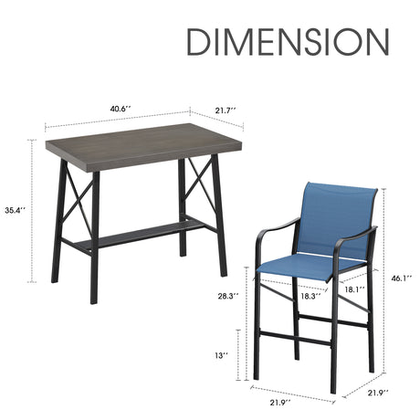 Vicllax Bar Table Set for 2, 3 Pcs Wooden-Like Table and Stools with Backrest and armrests, for Nook Balcony