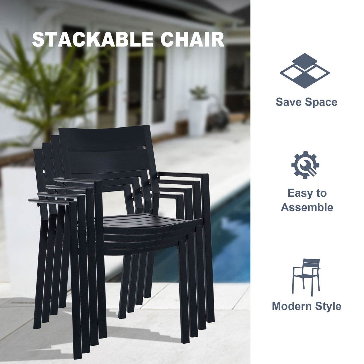 Vicllax Juego de comedor para exterior de 7 piezas con mesa redonda de metal de 48" y sillas con apoyabrazos