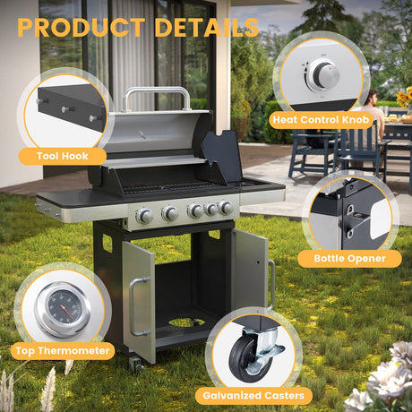 Vicllax BBQ Propane Gas Grill, Freestanding Grill Cart with Wheels