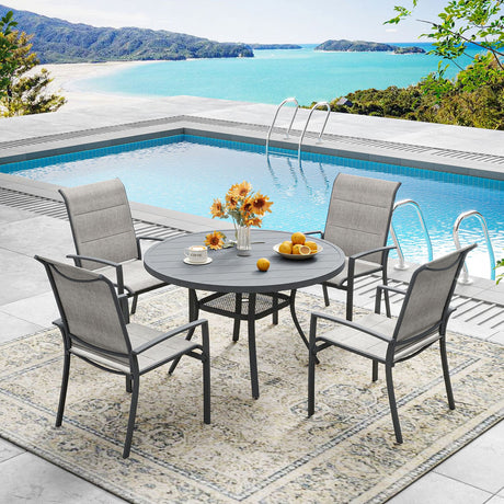 Vicllax 5/7/9 Pcs Outdoor Dining Set, Round Metal Table and Stackable Padded Chair