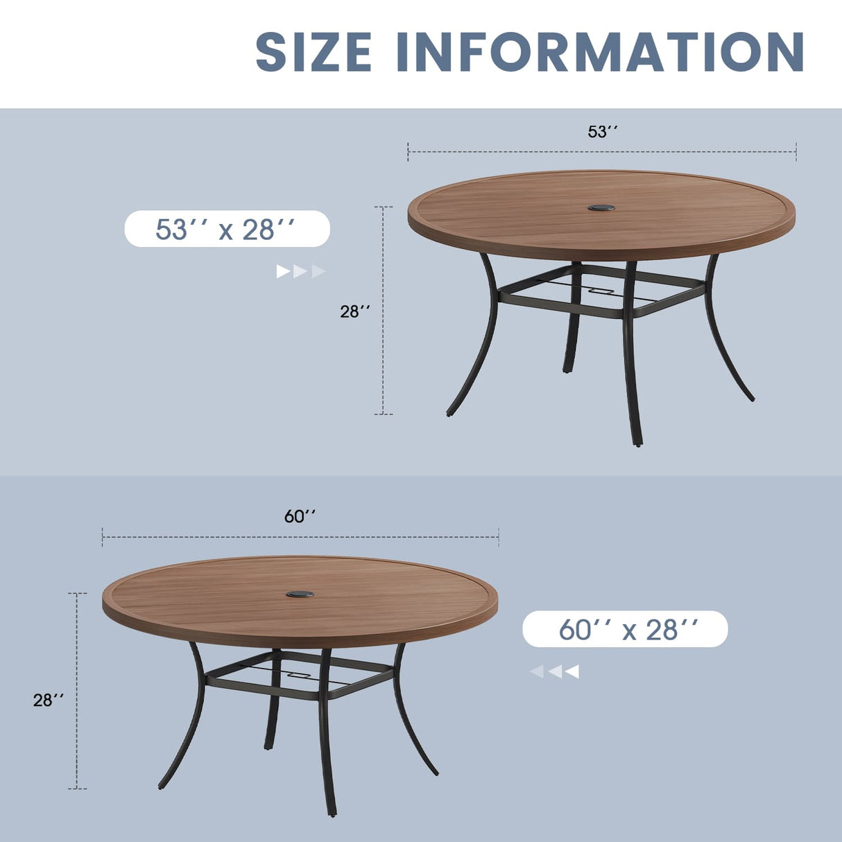 Vicllax Juego de comedor para exterior de 9 piezas con mesa redonda de metal de 54" y sillones de textileno 