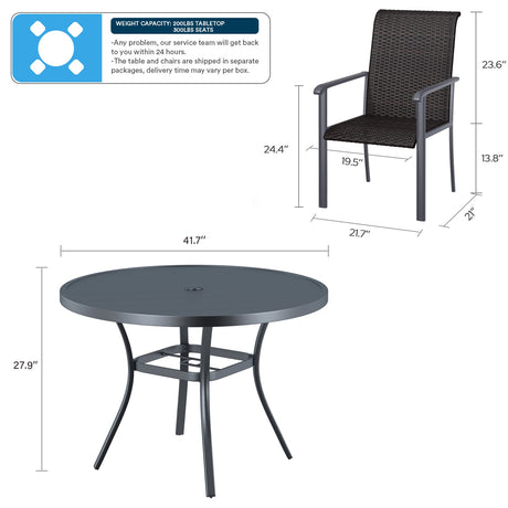 Vicllax Juego de comedor para patio de 5 piezas, mesa redonda para patio de 42" y sillas de mimbre para exterior 