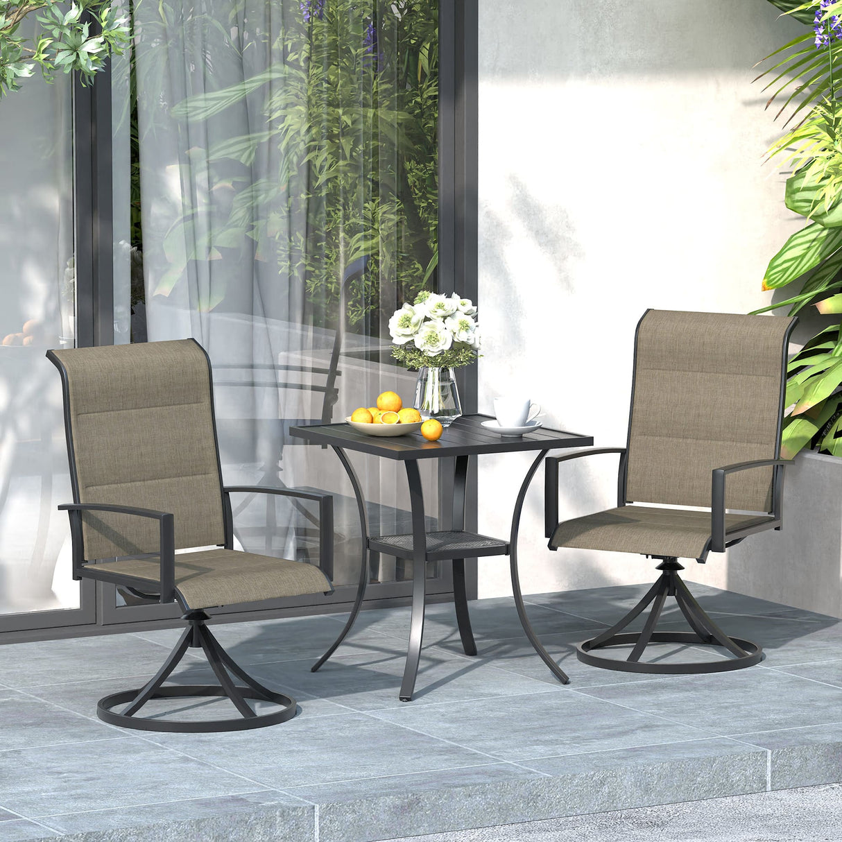 Vicllax 3-Piece Patio Bistro Set, Outdoor Swivel Chairs and Metal Square Table