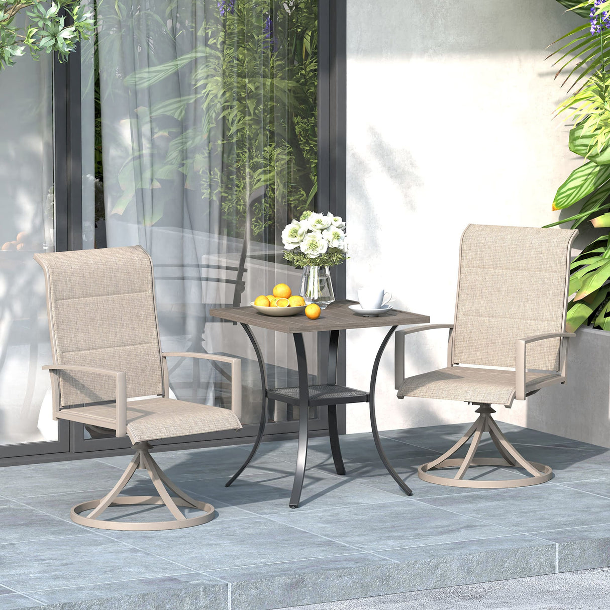 Vicllax 3-Piece Patio Bistro Set, Outdoor Swivel Chairs and Metal Square Table