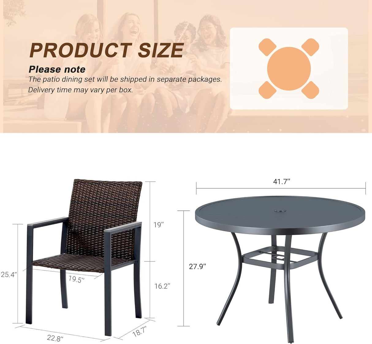 Vicllax 5-Piece Patio Dining Set, 42" Patio Round Table and Outdoor Wicker Chairs