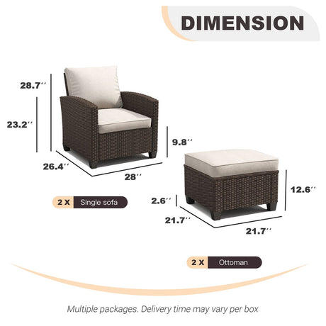 Vicllax Patio Furniture Set, Wicker Outdoor Conversation Set with Cushioned Sofa Chairs and Ottomans