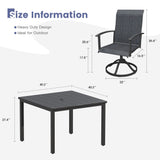 Vicllax 5pcs Outdoor Dining Set,  Square Metal Table and 4 Textilene Swivel  Chairs