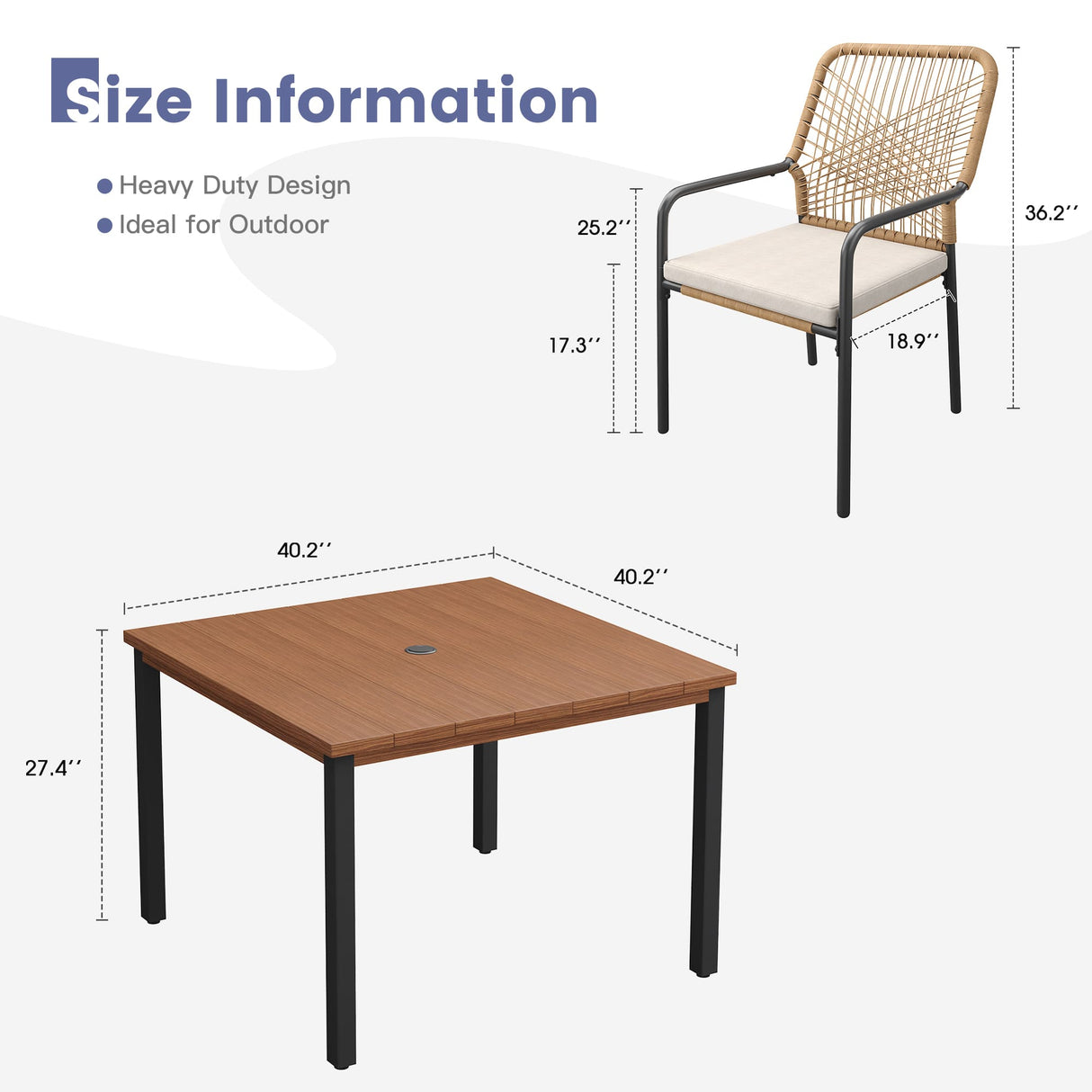 Vicllax 5 Pieces Outdoor Dining Set, Patio Rectangular Metal Table and Alora Stackable Chair