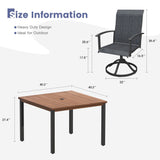 Vicllax 5pcs Outdoor Dining Set,  Square Metal Table and 4 Textilene Swivel  Chairs