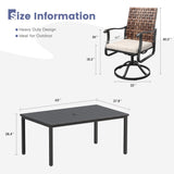 Vicllax 7 pcs Outdoor Dining Set, Rectangular Metal Table and Sienna Swivel Chairs