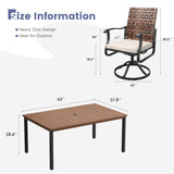 Vicllax 7 pcs Outdoor Dining Set, Rectangular Metal Table and Sienna Swivel Chairs