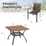 Vicllax 5 Pieces Outdoor Dining Set, 37.8"Square dining Table and 4 Stackable Metal Armchairs