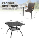 Vicllax 5 Pieces Outdoor Dining Set, 37.8"Square dining Table and 4 Stackable Metal Armchairs