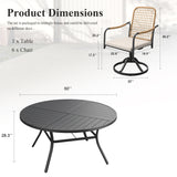 VICLLAX 7-Piece Outdoor Dining Set, 50” Round Metal Table with Umbrella Hole & Solana Swivel Chair
