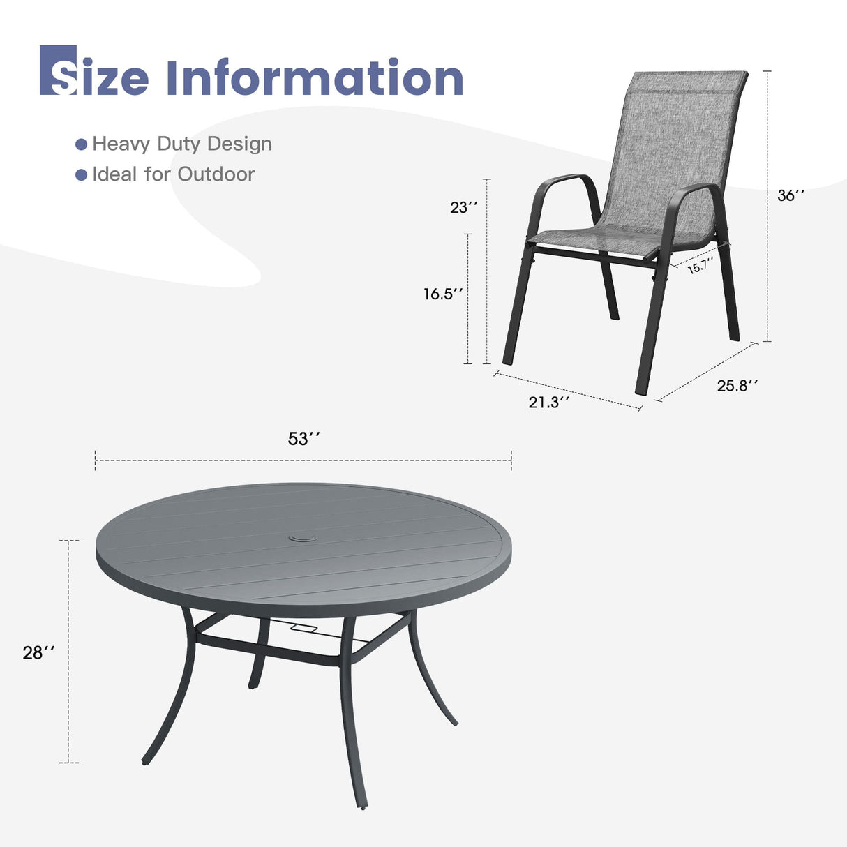 Vicllax 9 PCS Patio Dining Table Set, 53" Round Metal Table and Horizon Stackable Chair
