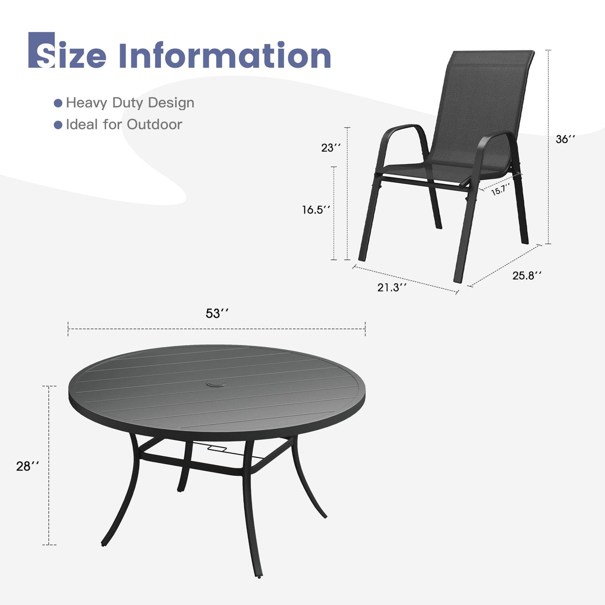 Vicllax 9 PCS Patio Dining Table Set, 53" Round Metal Table and Horizon Stackable Chair