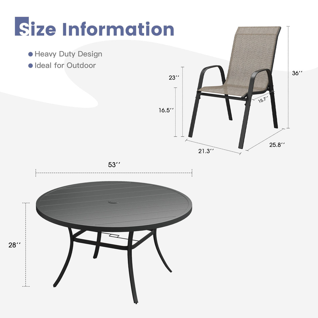 Vicllax 9 PCS Patio Dining Table Set, 53" Round Metal Table and Horizon Stackable Chair