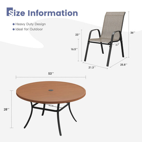 Vicllax 9 PCS Patio Dining Table Set, 53" Round Metal Table and Horizon Stackable Chair