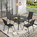 Vicllax 5 PCS Patio Dining Table Set, 41" Round Metal Table with Shelf and Horizon Stackable Chair