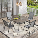 Vicllax 5 PCS Patio Dining Table Set, 41" Round Metal Table with Shelf and Horizon Stackable Chair