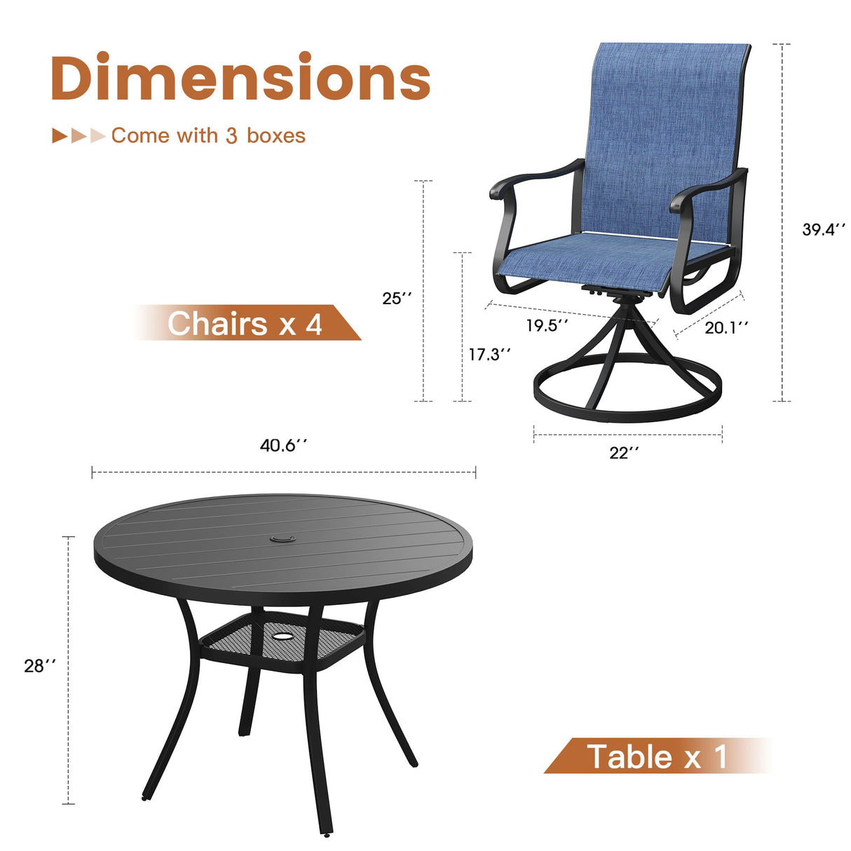 Vicllax 5/7 Pieces Outdoor Dining Set, Metal Round Dining Table and Premium Swivel Chairs
