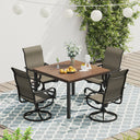 Vicllax Juego de comedor para exterior de 5 piezas con mesa cuadrada de metal de 42" y sillas giratorias de textileno