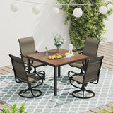 Vicllax 5 Pieces Outdoor Dining Set, Metal Sqaure Table with Umbrella Hole and Swivel Dining Chairs