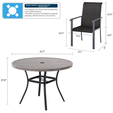 Vicllax Juego de comedor para patio de 5 piezas, mesa redonda para patio de 42" y sillas de mimbre para exterior 
