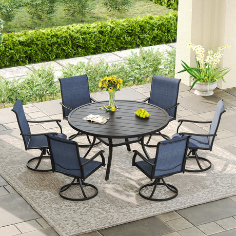 Vicllax 7 Pieces Outdoor Dining Set with 48" Round Dining Table and Swivel Chairs