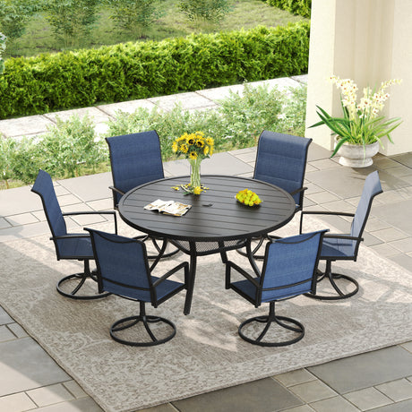 Vicllax 7 Pieces Outdoor Dining Set with 48" Round Dining Table and Swivel Chairs