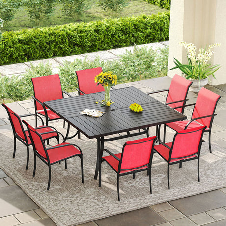 Vicllax 9 Pieces Outdoor Dining Set with 59" Square Dining Table and Stackable Chair