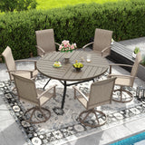 VICLLAX 7-pcs Outdoor Dining Set, 50” Round Metal Table with Umbrella Hole & 6 Swivel Textilene Chairs