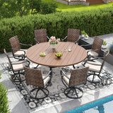 Vicllax 9 PCS Patio Dining Table Set, 60" / 63" Round Metal Table  and Sierra Swivel Chair