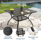 Vicllax 5 Pcs Outdoor Dining Set, Square Metal Table with Storage Shelf and 4 Swivel Chairs