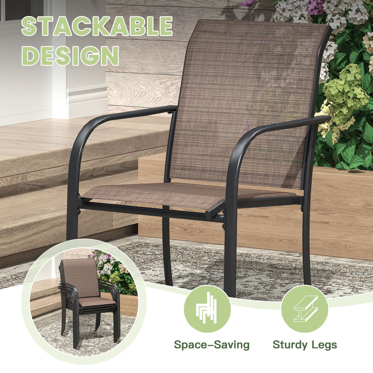 VICLLAX 7/9/11 PCS Patio Dining Table Set, Round Metal Table and Stackable Sling Chair