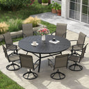VICLLAX 9-pcs Outdoor Dining Set, 60” Round Metal Table with Umbrella Hole & 8 Swivel Textilene Chairs