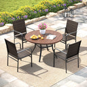 Vicllax Willow Circle 5/7 Pieces Wicker Dining Set, Round Metal Table and Wicker Armchairs