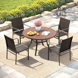 Vicllax Willow Circle 5/7 Pieces Wicker Dining Set, Round Metal Table and Wicker Armchairs