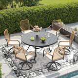 Vicllax 7-Piece Outdoor Dining Set, 50” Round Metal Table with Umbrella Hole & Solana Swivel Chair