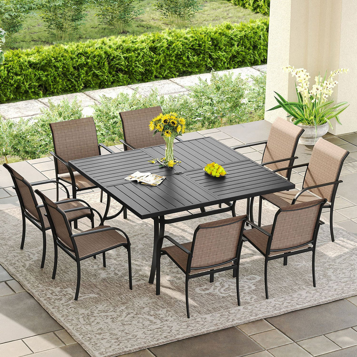 Vicllax 9 Pieces Outdoor Dining Set with 59" Square Dining Table and Stackable Chair