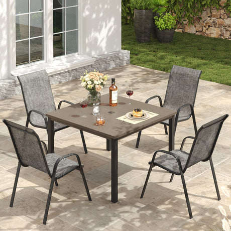 Vicllax 5 Pieces Outdoor Dining Set, Patio Square Metal Table and Horizon Stackable Chair