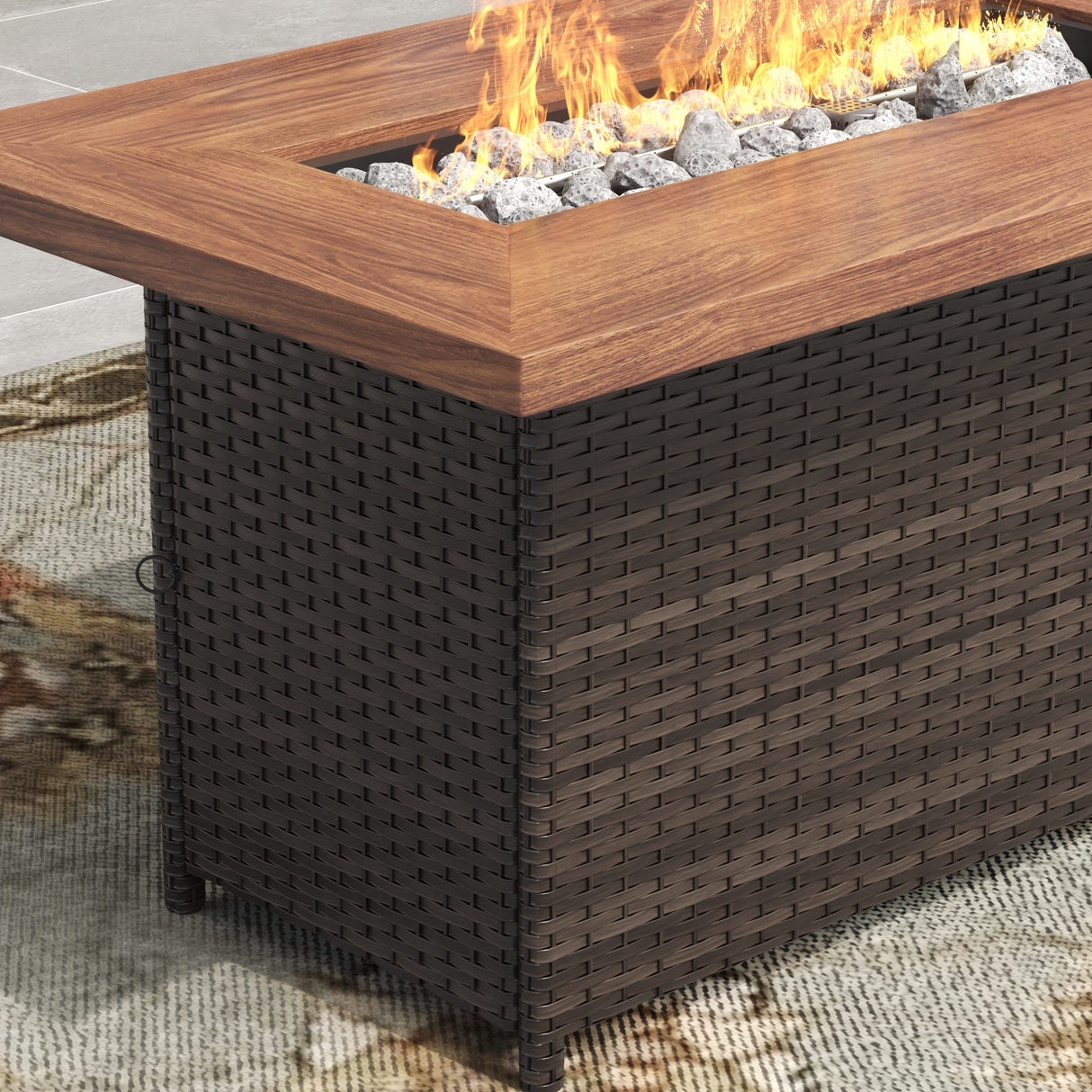 Vicllax Wicker Propane Fire Pit Table, Outdoor 50,000 BTU Gas Fire Pit