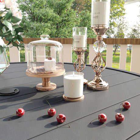 Vicllax 5/7/9 Pcs Outdoor Dining Set, Round Metal Table and Stackable Padded Chair