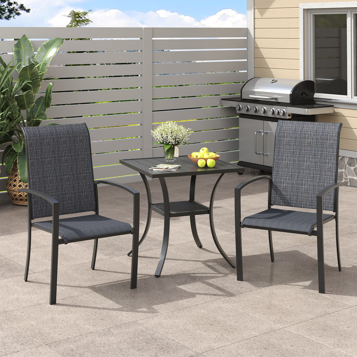 Vicllax 3-Piece Patio Bistro Set, Skyline Stackable Chair and 27.6" Metal Square Table