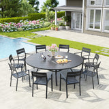 Vicllax Mesa redonda para patio de 42" con estante de almacenamiento y orificio para sombrilla ajustable 