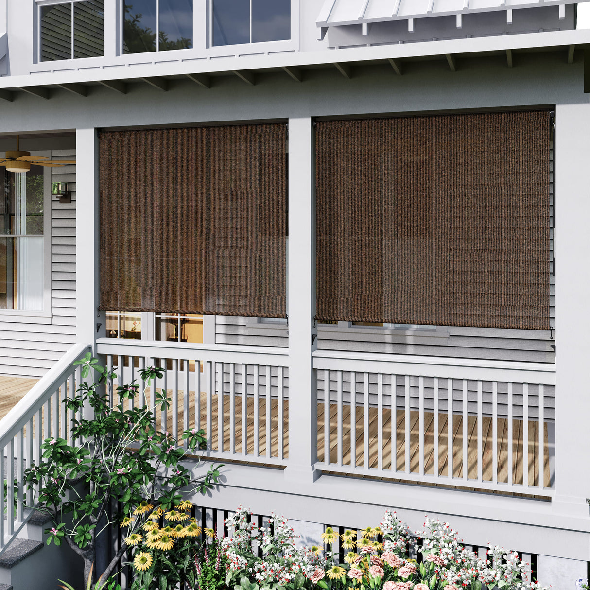 Vicllax Outdoor Cordless Sun Blocking Roller Shade, Patio Crank Roll Up Sun Shade